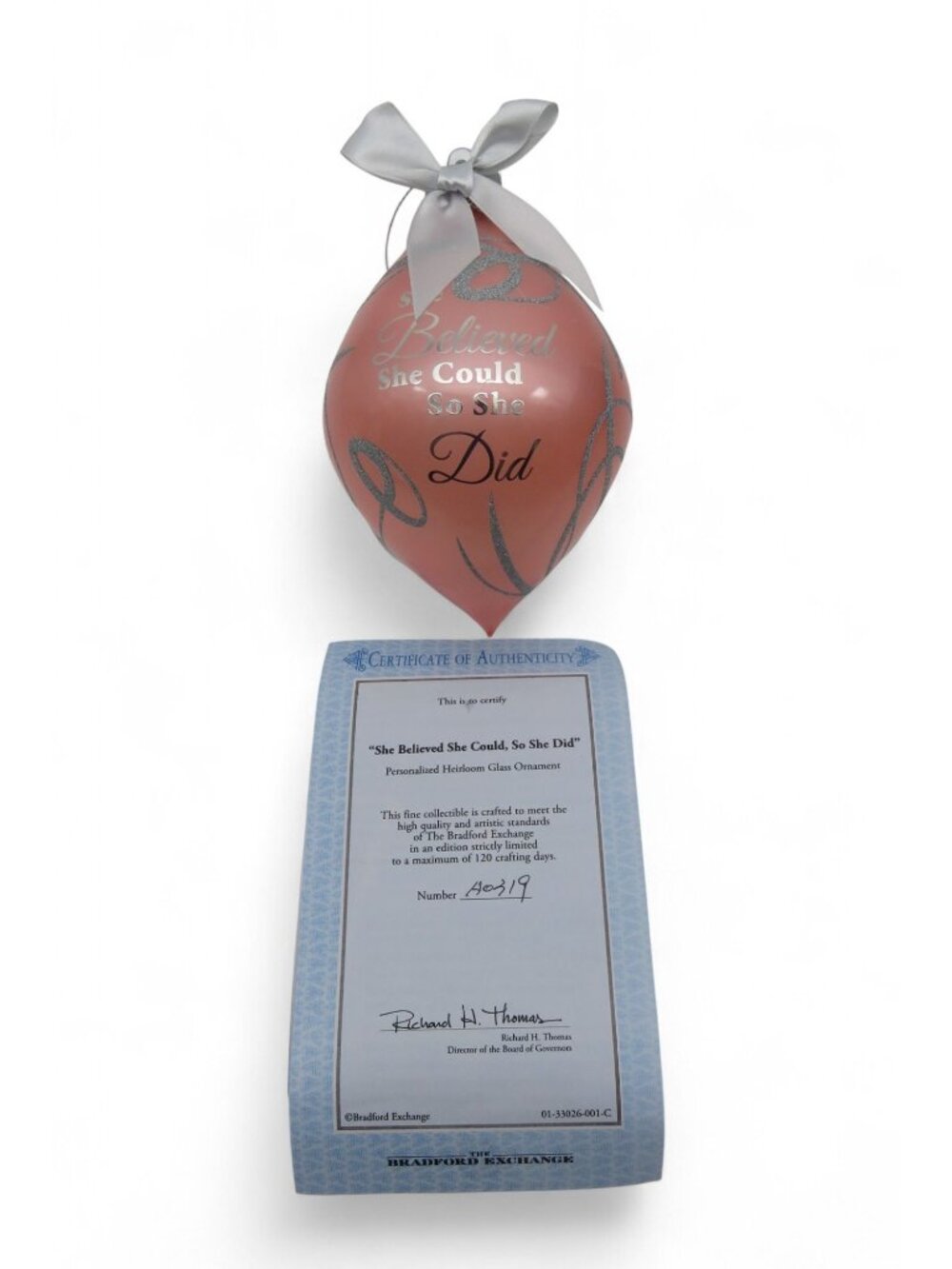 Bradford Exchange She Believed She Could Glass Ornament Light Up COA Limited Ed